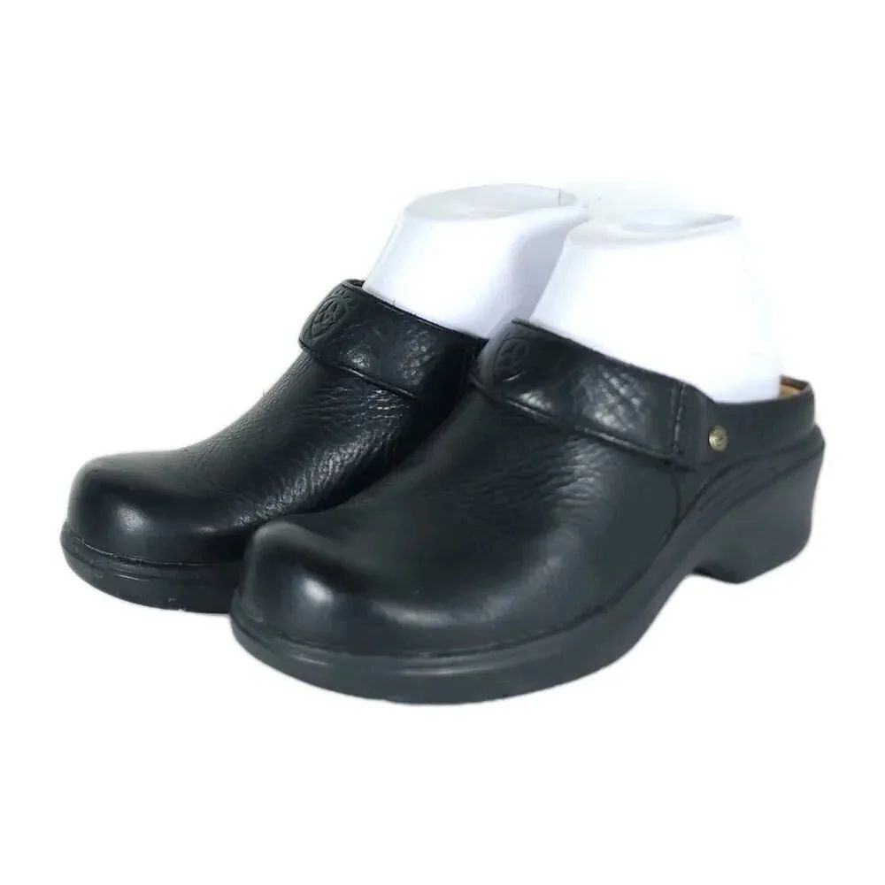 Ariat Women's Santa Cruz US7B Black Leather Slip On Western Clogs Mules Shoes